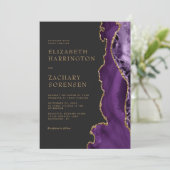Invitation Élégant Mariage or d'agate violet (Debout devant)