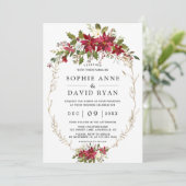 Invitation Élégant Mariage or de fleurs roses de Bourgogne (Debout devant)