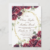 Invitation Élégant Mariage or de Roses Burgundy et rouge (Devant)