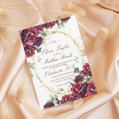 Invitation Élégant Mariage or de Roses Burgundy et rouge