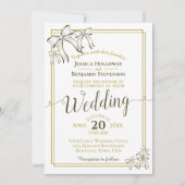 Invitation Élégant Mariage or de rubans blancs (Devant)