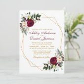 Invitation Élégant Mariage or de verdure florale bordeaux (Debout devant)