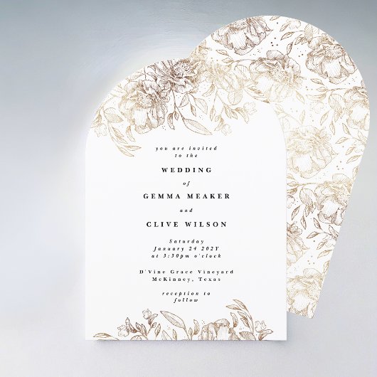 Invitation Élégant Mariage or Florals Arch