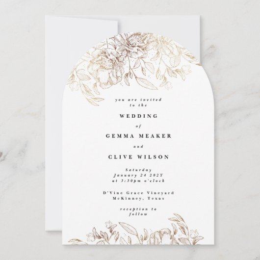 Invitation Élégant Mariage or Florals Arch (Devant)