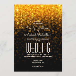 Invitation Élégant mariage or lumières de mariage Bokeh arriè
