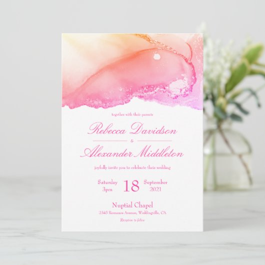 Invitation Élégant Mariage or rose Abstrait (Debout devant)