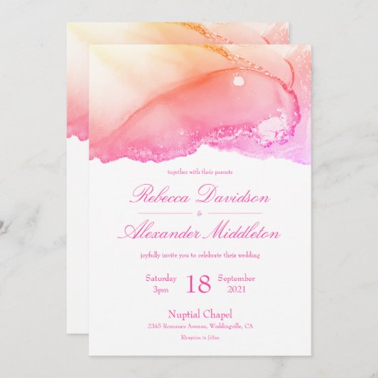 Invitation Élégant Mariage or rose Abstrait (Devant / Derrière)