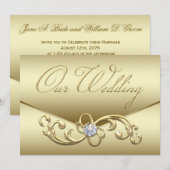 Invitation Élégant Mariage Or Tourbillon Or Diamant (Devant / Derrière)