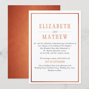 Invitation Élégant Mariage orange cuivre blanc moderne