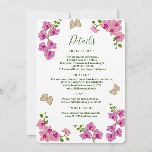 Invitation Elégant Mariage Orchidées violettes (Dos)