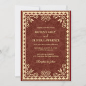 Invitation Élégant Mariage orné de Bourgogne et d'or (Devant)