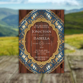 Invitation Élégant Mariage orné or en bois