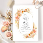 Invitation Élégant Mariage ovale à la chair et à la crème<br><div class="desc">Dégustez vos invités avec cette élégante invitation de mariage avec une belle arche ovale avec d'exquises aquarelles florales entourant vos détails mariages avec des fleurs, du feuillage et de l'herbe pampa dans un magnifique mélange de pêche, d'orange, de rose roux, de crème et de champagne. Aptitude à changer "avec leurs...</div>