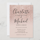 Invitation Élégant mariage paillettes or rose écriture (Devant)