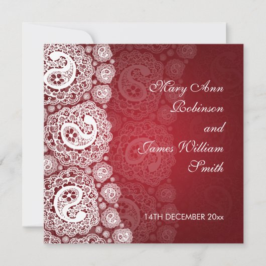 Invitation Élégant Mariage Paisley Lace Rouge (Devant)