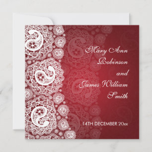Invitation Élégant Mariage Paisley Lace Rouge