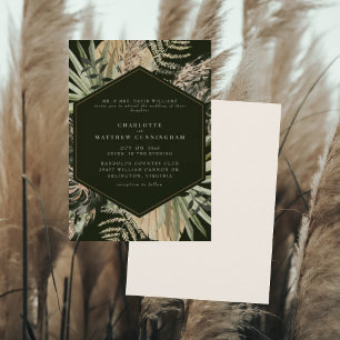 Invitation Élégant Mariage Pampas Noir & Crème