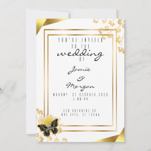 Invitation Élégant Mariage Papillon Noir et Blanc Brillants