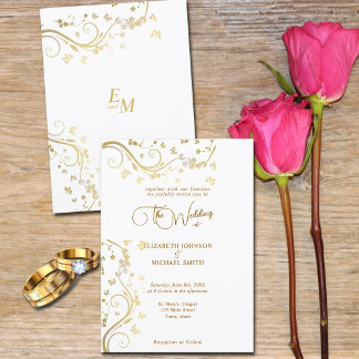 Invitation Élégant Mariage Papillons Vignes Or