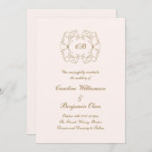 Invitation Elégant Mariage parisien en blush et or (Devant / Derrière)