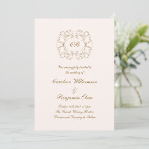 Invitation Élégant Mariage Parisien Orné Rose et Or