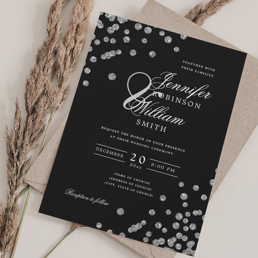 Invitation Elégant Mariage Parties scintillant Argent Confett