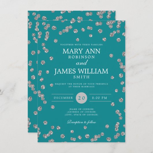 Invitation Elégant mariage Parties scintillant en argent Conf (Devant / Derrière)