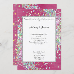INVITATION ÉLÉGANT MARIAGE PASTEL HOLOGRAPHIQUE ROSE TEXTUEL