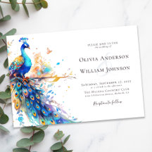 Elégant Mariage Peacock Aquarelle