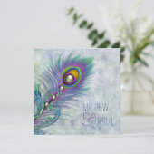 Invitation Elégant Mariage Peacock Aquarelle (Debout devant)