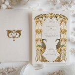 Invitation Élégant Mariage Peacock Art Nouveau<br><div class="desc">Cette suite de faire-part de mariage exquise saisit l'élégance et les détails complexes caractéristiques du style Art Nouveau. L'avant de l'invitation présente un magnifique style de paon symétrique, orné de teintes dorées, vert émeraude, bleu marine et de subtiles touches d'ivoire. Les paons encadrent gracieusement le texte de l'invitation, écrit dans...</div>