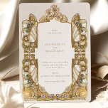 Invitation Élégant Mariage Peacock Art Nouveau<br><div class="desc">Ce design faire-part de mariage exquis est un hommage au style Art Nouveau somptueux et décoratif, qui a fleuri entre 1890 et 1910. Intégrée aux formes organiques et aux lignes courbes caractéristiques du mouvement, l'invitation présente un motif paon opulent aux tons dorés, bronze et bleu, accentué de perles irisées et...</div>