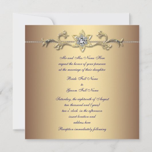 Invitation Élégant Mariage Peacock Or (Dos)