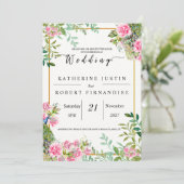 Invitation élégant Mariage Peacock vert et rose (Debout devant)