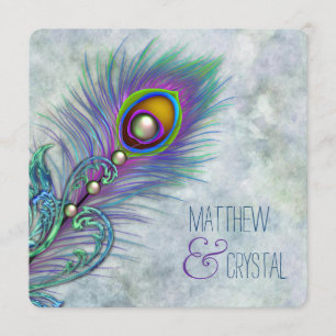 Invitation Elégant Mariage Peacock Vintage Watercolor