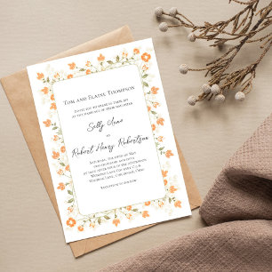 Invitation Élégant Mariage Pêche Floral Script