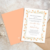 Invitation Elégant Mariage Pêche Flore Verdure