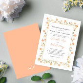 Invitation Elégant Mariage Pêche Flore Verdure