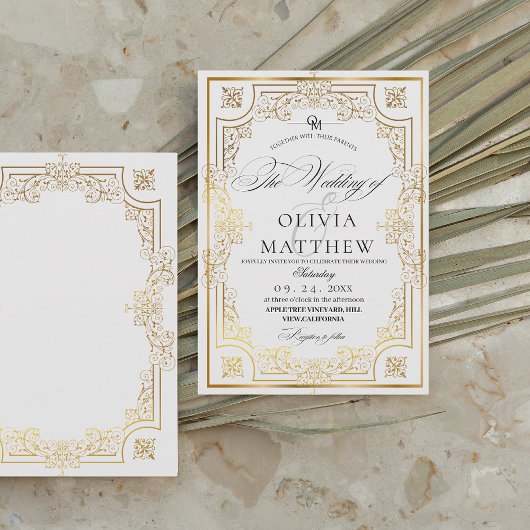 Invitation Élégant Mariage photo Black and White Gold