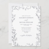 Invitation Élégant Mariage photo bleu marine à feuilles minim (Devant)