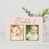 Invitation Elégant mariage photo Blush Gold Table Numéro (Debout devant)