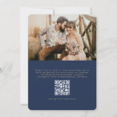 Invitation Élégant Mariage Photo Code QR Bleu Nuit Or (Dos)