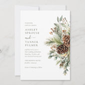 Invitation Élégant mariage photo code QR de verdure de pin d' (Devant)