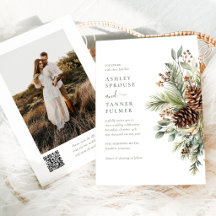 Élégant mariage photo code QR de verdure de pin d'