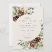 Invitation Élégant mariage photo code QR de verdure de pin d' (Devant)