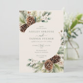 Invitation Élégant mariage photo code QR de verdure de pin d' (Debout devant)