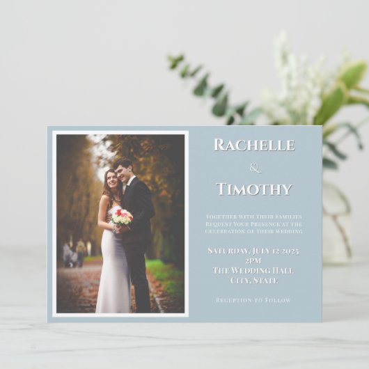 Invitation Élégant Mariage photo couleur de script de monogra (Debout devant)