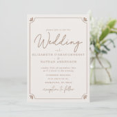 Invitation Élégant Mariage Photo Crème Script (Debout devant)