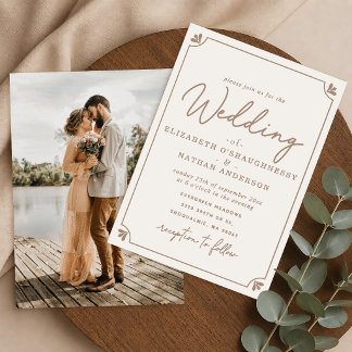 Invitation Élégant Mariage Photo Crème Script