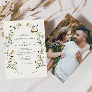 Invitation Élégant mariage photo de champ de fleurs sauvages